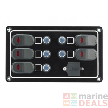Waterproof Aluminium 5-Way Switch Panel with USB 12VDC
