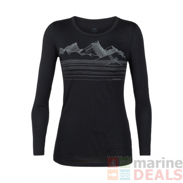 Icebreaker Womens Merino Tech Lite Long Sleeve Low Crewe Shirt Approach Black L