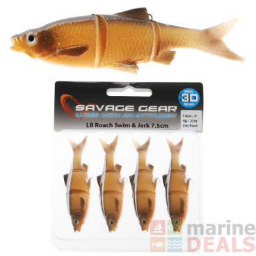 Savage Gear 3D LB Roach Swim N Jerk Soft Bait 7.5cm Dirty Roach Qty 4