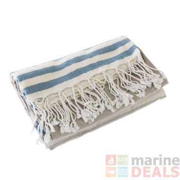 Turkish Hand-loomed Flat-Weave Cotton Beach Towel Navy Blue / Taupe Grey