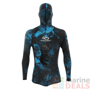 Aropec UV Hooded Mens Spearfishing Wetsuit Top Camo Blue Large