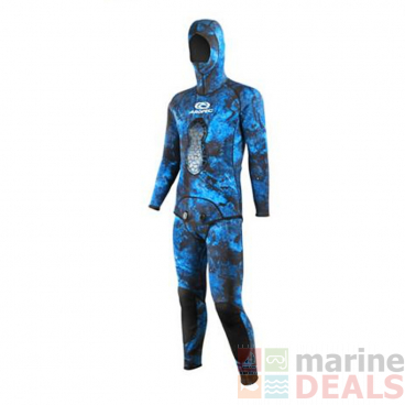 Aropec Mens Hooded Open-Cell Spearfishing Wetsuit Camo Blue 2mm 2pc