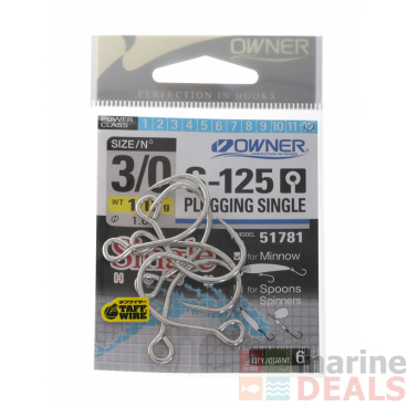 Owner S-125 Plugging Single Taff Wire Hooks 3/0 Qty 6