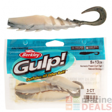 Berkley Gulp Nemesis Prawn Curl Tail Soft Bait 12.5cm Qty 3 Natural Shrimp
