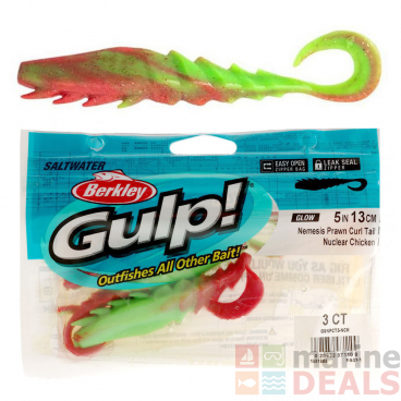 Berkley Gulp Nemesis Prawn Curl Tail Soft Bait 12.5cm Qty 3 Nuclear Chicken