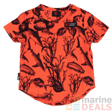 Stoney Creek Bushlite Fish Camo Kids T-Shirt Blaze Orange 12