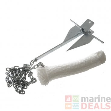 Galvanised Danforth Sand Anchor Kit with 10S Anchor, Rope and 2m 8mm Chain