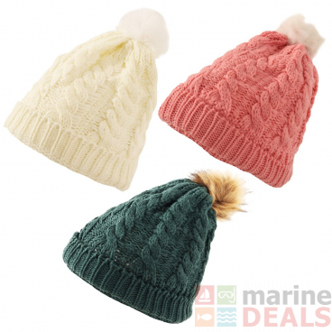 Womens Cable Knit and Pom Pom Beanie - Assorted