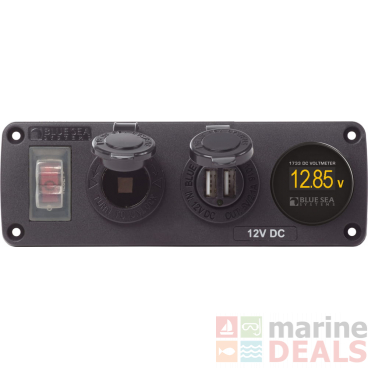 Blue Sea Water-Resistant 12V 15A Circuit Accessory Panel Socket/Dual USB/Volt Meter