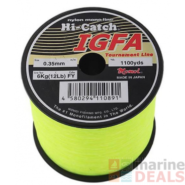 Momoi Hi-Catch IGFA Tournament Line 1/4lb 750m 8kg Fluoro Yellow