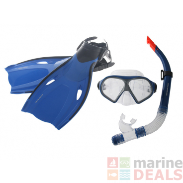 Mirage Mission Adult Dive Mask Snorkel and Fins Set Blue S/M