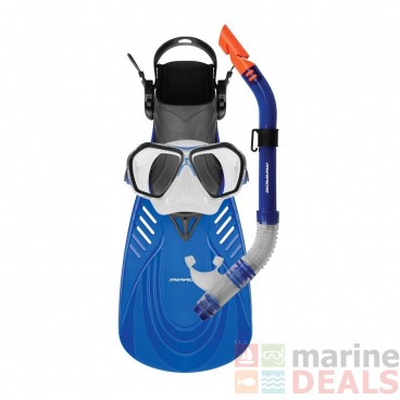 Mirage FSet18 Fiji Adult Dive Mask Snorkel and Fins Set Blue S-M / US 6-8