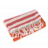 Turkish Hand-loomed Flat-Weave Cotton Beach Towel Tangerine Orange / Red