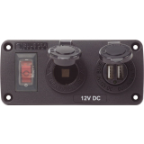 Blue Sea Water-Resistant 12V 15A Circuit Accessory Panel with 12v Socket and Dual USB