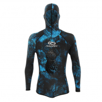 Aropec UV Hooded Mens Spearfishing Wetsuit Top Camo Blue