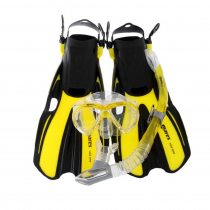 Mares Marlin and Volo Adult Dive Mask Snorkel and Fins Set Yellow 
