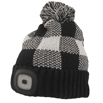 Rechargeable LED Beanie with Pompom Black/White