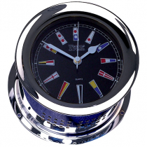 Weems & Plath Chrome Plated Atlantis Quartz Clock Black Dial with Colour Flags