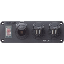 Blue Sea Water-Resistant 12V 15A Circuit Accessory Panel 12v Socket and Dual USB x 2