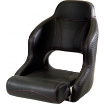 VETUS Pilot Sports Helm Seat With Flip Up Squab Traffic Black With Red Stitching