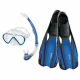 Mares Cobia and Fluida Adult Dive Mask Snorkel and Fins Set Blue
