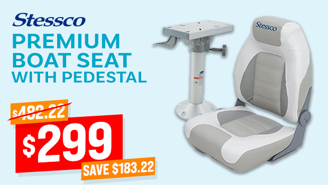 Stessco Premium Folding Skipper Boat Seat with Eastsun Fixed Boat Seat Pedestal