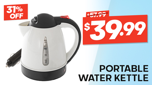 Portable Water Kettle 1L 12V - Cigarette Lighter Plug