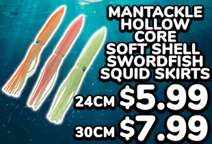 ManTackle Hollow Core Soft Shell Swordfish Squid Skirts