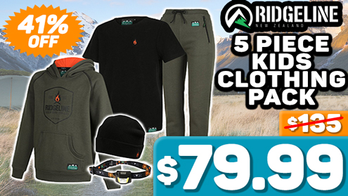 Ridgeline Camping 5 Piece Kids Clothing Pack Forest Green