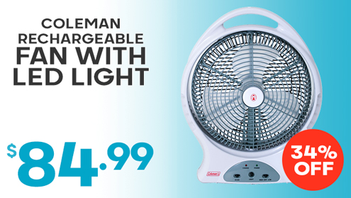 Coleman Rechargeable Fan with LED Light 12in