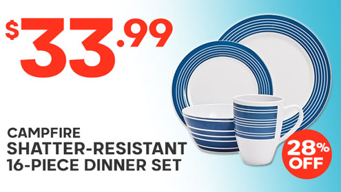 Campfire Shatter-Resistant Melamine 16-Piece Dinner Set Nautical