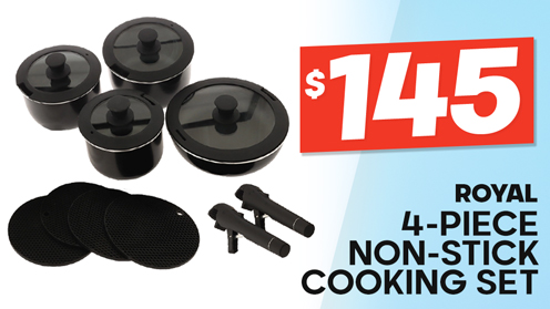 Royal Compact Stackable 4-Piece Non-Stick Frypan and Pot Cooking Set