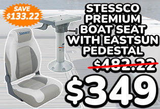 Stessco Premium Folding Skipper Boat Seat with Eastsun Fixed Boat Seat Pedestal