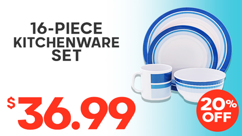 Shatter-Resistant Melamine 16-Piece Kitchenware Set Ocean Blue