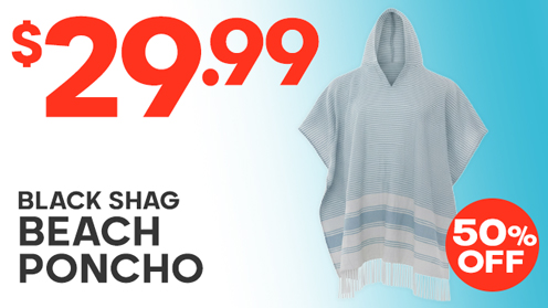 Black Shag Hand-loomed Cotton Beach Fouta Poncho - Blue
