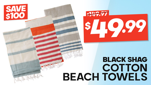 Black Shag Turkish Hand-loomed Flat-Weave Cotton Beach Towels Set of 3 