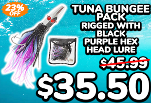 Tuna Bungee Pack Rigged with Black Purple Hex Head Lure
