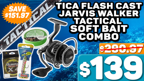 TiCA Flash Cast FC4000 Jarvis Walker Tactical Soft Bait Spin Combo with Braid and Jig 7ft 6in 4-8kg 2pc