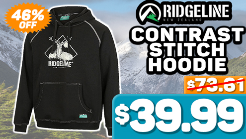 Ridgeline Contrast Stitch 300gsm Fleece Hoodie Black