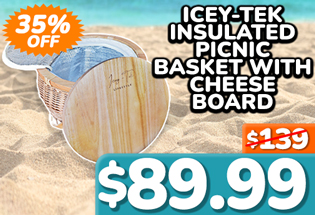 Icey-Tek Insulated Wicker Picnic Basket with Cheese Board